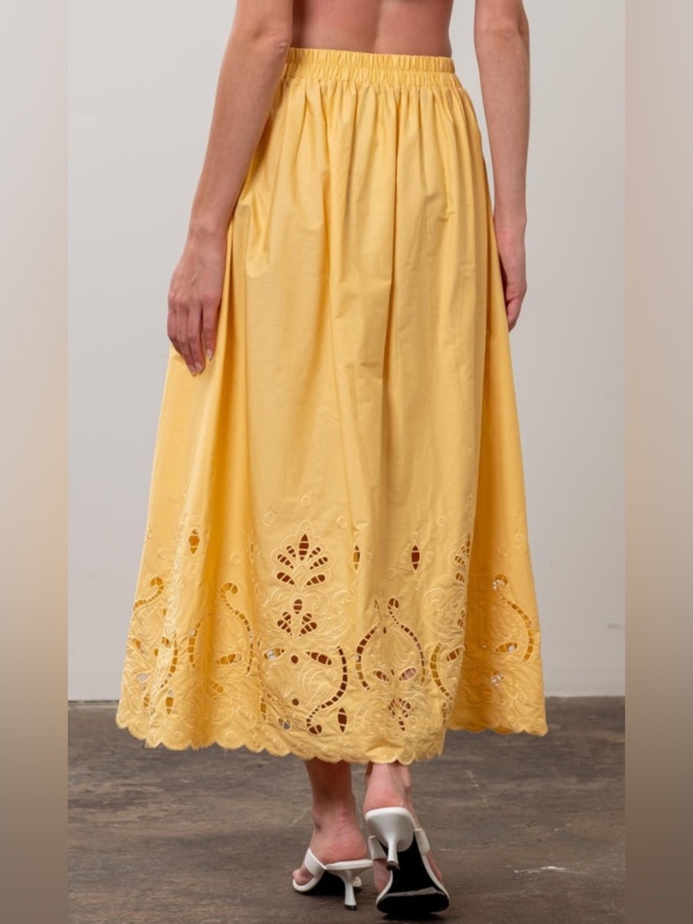 MOON RIVER  Eyelet Scalloped Hem Midi Skirt - Picture 3 of 5